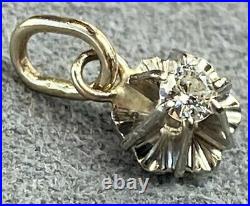 14K White Gold Buttercup-Set 0.10 carat Diamond Vintage Solitaire Pendant