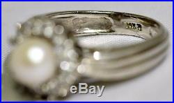 14K White Gold Cathedral Set Pearl & CZ Halo Style Ring sz 6 (LP2052186)