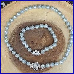 14K White Gold Fancy Clasp Teal Pearl Bracelet 8.25 & Necklace 16.75 set 14K White Gold Fancy Clasp Teal Pearl Bracelet 8.25 & Necklace 16.75 set