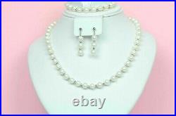 14K White Gold Natural White Genuine Pearl Necklace, Bracelet, Earrings Set 14K White Gold Natural White Genuine Pearl Necklace, Bracelet, Earrings Set