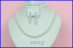 14K White Gold Natural White Genuine Pearl Necklace, Bracelet, Earrings Set 14K White Gold Natural White Genuine Pearl Necklace, Bracelet, Earrings Set