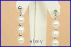 14K White Gold Natural White Genuine Pearl Necklace, Bracelet, Earrings Set