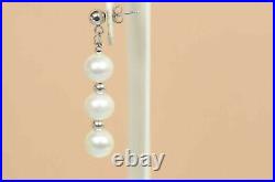 14K White Gold Natural White Genuine Pearl Necklace, Bracelet, Earrings Set