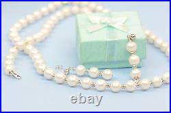 14K White Gold Natural White genuine Pearl Necklace, Bracelet, Earrings Set