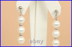 14K White Gold Natural White genuine Pearl Necklace, Bracelet, Earrings Set