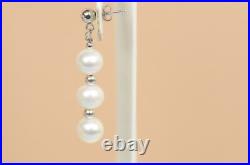 14K White Gold Natural White genuine Pearl Necklace, Bracelet, Earrings Set