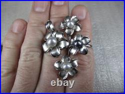 14K White Gold & Pearl Pendant/Ring/Earrings Flower Set, Signed M, 15.5g