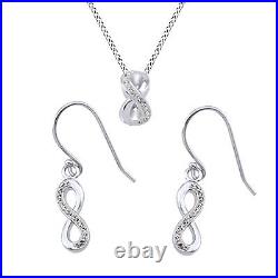 14K White Gold Plated Crystal Infinity Bead Necklace & Infinity Drop Earrings