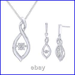 14K White Gold Plated White Diamond Accent Infinity Pendant & Drop Earrings Set