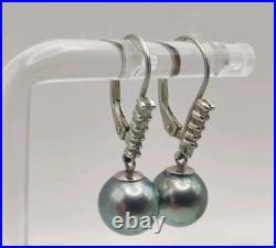 14K White Gold Smokey Pearl & Diamond Pendant & Earring Set