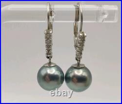 14K White Gold Smokey Pearl & Diamond Pendant & Earring Set