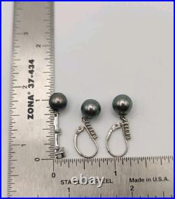 14K White Gold Smokey Pearl & Diamond Pendant & Earring Set