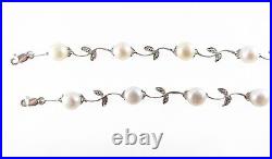 14K White Gold and FLORAL PEARL 16 Necklace and Matching 6.5 Bracelet Set