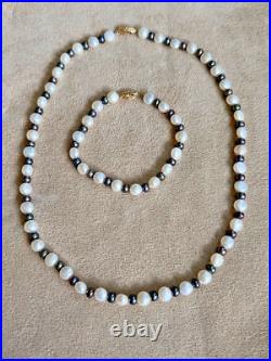 14K YELLOW GOLD 7mm WHITE 5mm BLACK FRESHWATER PEARL BRACELET NECKLACE SET 14K YELLOW GOLD 7mm WHITE 5mm BLACK FRESHWATER PEARL BRACELET NECKLACE SET
