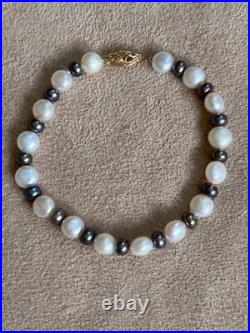 14K YELLOW GOLD 7mm WHITE 5mm BLACK FRESHWATER PEARL BRACELET NECKLACE SET 14K YELLOW GOLD 7mm WHITE 5mm BLACK FRESHWATER PEARL BRACELET NECKLACE SET