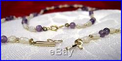14K YELLOW GOLD FRESHWATER PEARL AND AMETHYST BEADS NECKLACE AND BRACELET SET