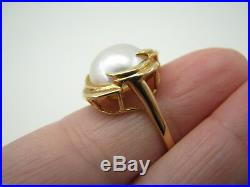 14K YELLOW GOLD Swirl Setting WHITE MABE PEARL Cocktail Ring BREATHTAKING! Sz 7