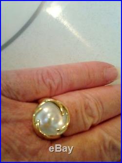 14k Yellow Gold Unique Freshwater Mabe Pearl Earrings & Ring Set (size 7 Ring)