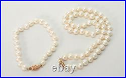 14K YG Akoya Pearl Necklace Bracelet Set Bridal