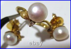 14K YG SET OF PEARL & DIAMOND EARRINGS & RING SZ 6.5 4.79 grams (A10559-2)