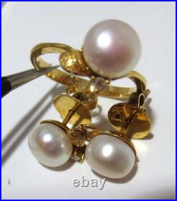 14K YG SET OF PEARL & DIAMOND EARRINGS & RING SZ 6.5 4.79 grams (A10559-2)