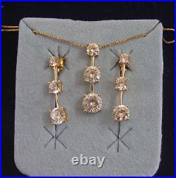 14K Yellow Gold 3-Stone Journey Necklace & Earrings Set DQ CZ Drop Dangle