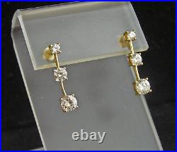 14K Yellow Gold 3-Stone Journey Necklace & Earrings Set DQ CZ Drop Dangle