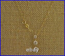 14K Yellow Gold 3-Stone Journey Necklace & Earrings Set DQ CZ Drop Dangle