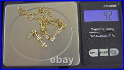 14K Yellow Gold 3-Stone Journey Necklace & Earrings Set DQ CZ Drop Dangle