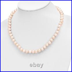 14K Yellow Gold 7-8mm Near Round Pink FWC Pearl Necklace and Button Earring Set