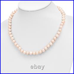 14K Yellow Gold 7 8mm Round Pink Freshwater Cultured Pearl Chain Necklace Button