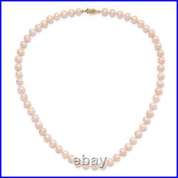 14K Yellow Gold 7 8mm Round Pink Freshwater Cultured Pearl Chain Necklace Button