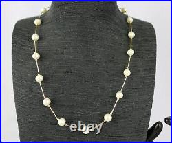 14K Yellow Gold 7mm Freshwater Pearl Station 18'' Necklace & Bracelet Set 14.5g