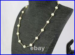 14K Yellow Gold 7mm Freshwater Pearl Station 18'' Necklace & Bracelet Set 14.5g