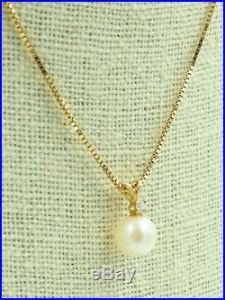 14K Yellow Gold Akoya Pearl & Diamond Pendant Necklace + Earrings SET