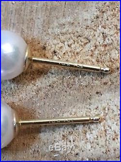 14K Yellow Gold Akoya Pearl & Diamond Pendant Necklace + Earrings SET