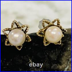 14K Yellow Gold Akoya Pearl Earrings Stud 5mm Gold Flower Star Set. 81gr VTG 8mm