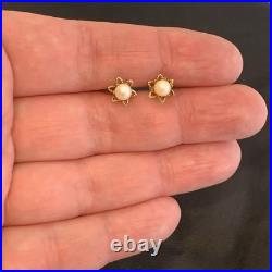 14K Yellow Gold Akoya Pearl Earrings Stud 5mm Gold Flower Star Set. 81gr VTG 8mm