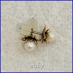 14K Yellow Gold Akoya Pearl Earrings Stud 5mm Gold Flower Star Set. 81gr VTG 8mm