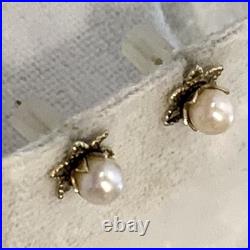 14K Yellow Gold Akoya Pearl Earrings Stud 5mm Gold Flower Star Set. 81gr VTG 8mm
