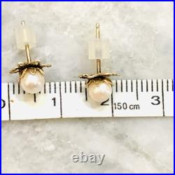 14K Yellow Gold Akoya Pearl Earrings Stud 5mm Gold Flower Star Set. 81gr VTG 8mm