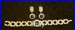 14K Yellow Gold Amethyst Diamond & Seed Pearl Bracelet & Earring Set 44 Grams