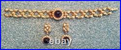 14K Yellow Gold Amethyst Diamond & Seed Pearl Bracelet & Earring Set 44 Grams