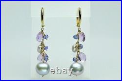 14K Yellow Gold Baroque Pearl & Colored Gemstones Necklace & Dangle Earrings Set