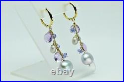 14K Yellow Gold Baroque Pearl & Colored Gemstones Necklace & Dangle Earrings Set
