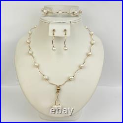 14K Yellow Gold Beautiful Freshwater Pearl Necklace Set for Women 14K Yellow Gold Beautiful Freshwater Pearl Necklace Set for Women