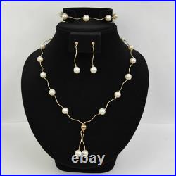14K Yellow Gold Beautiful Freshwater Pearl Necklace Set for Women