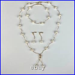 14K Yellow Gold Beautiful Freshwater Pearl Necklace Set for Women