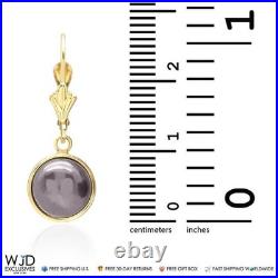 14K Yellow Gold Bezel Set Black Pearl Dangle Leverback Earrings 10mm