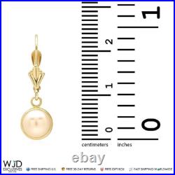 14K Yellow Gold Bezel Set White Pearl Leverback Dangle Earrings 7mm